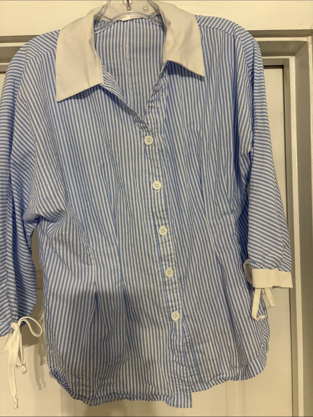 Blue and White Striped Button-Up Shirt